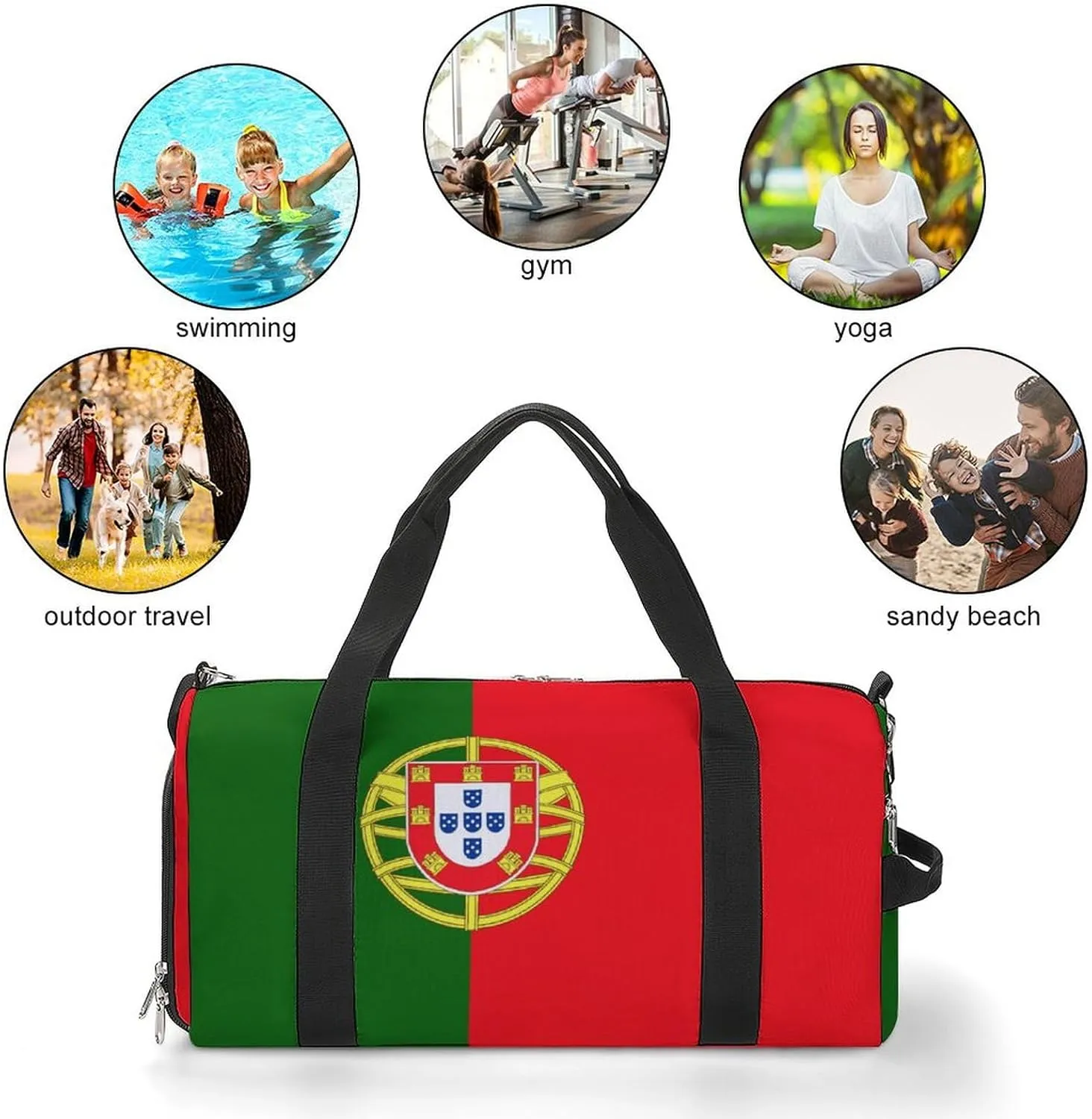Lightweight Portugal Flag Sports Duffel Bag for Men Women Shoe Compartment