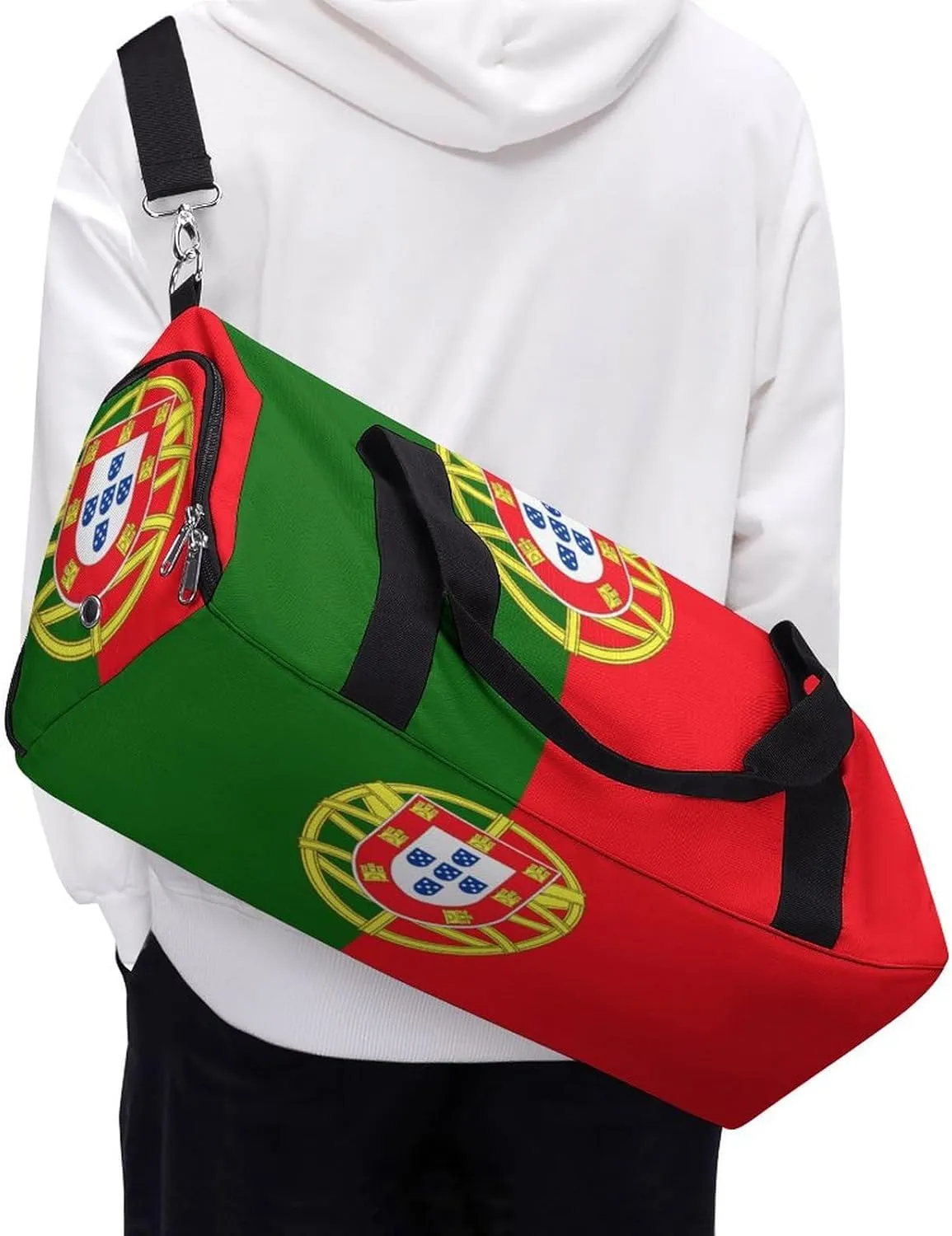 Lightweight Portugal Flag Sports Duffel Bag for Men Women Shoe Compartment