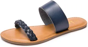 LM Women's Braided Slide Sandals Open Toe Two Band Slip On Flat Sandals Casual Summer Sandals