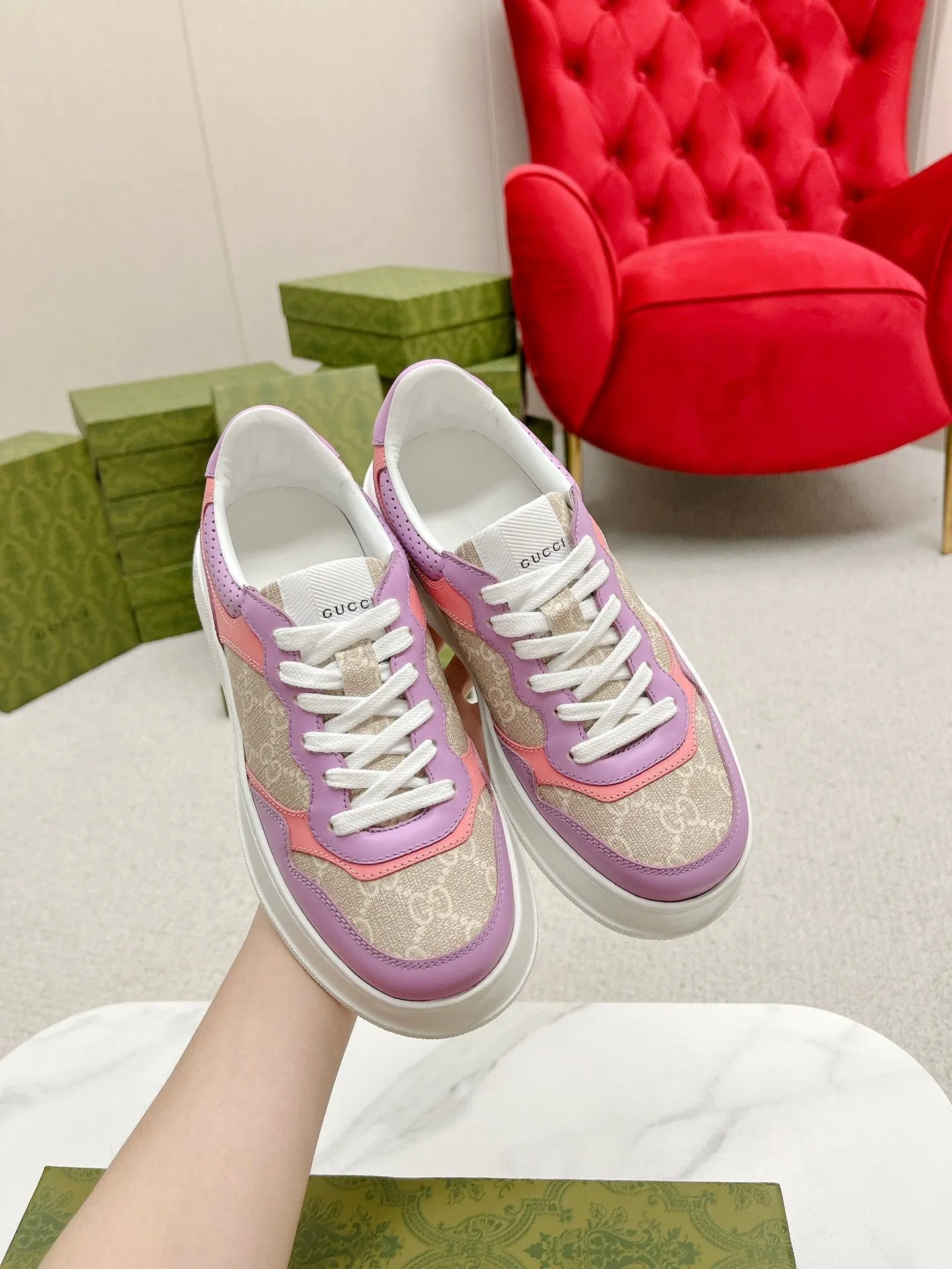 Long-lasting Gucci LIGHT Knowledgeable PURPLE TRAINER GRAY GG AND CALFSKIN