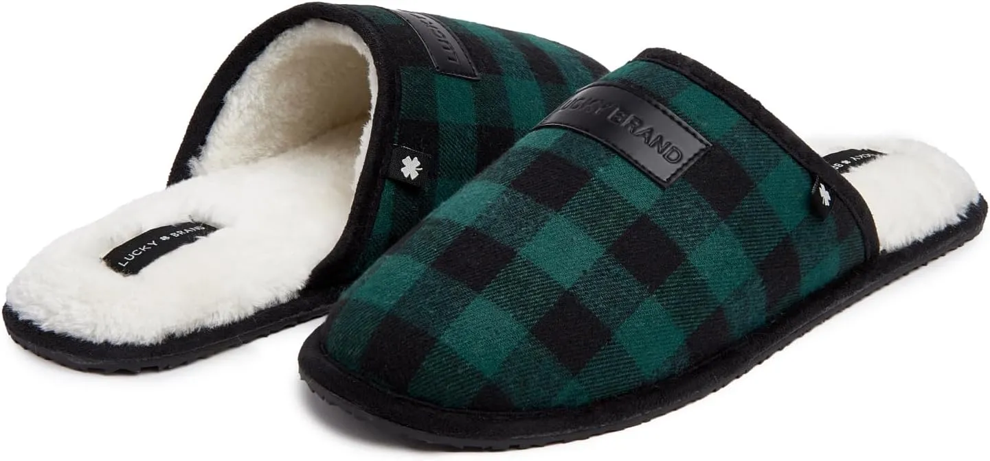 Lucky Brand Men's Plaid Clog Slippers with Memory Foam – Cozy, Stylish Comfort for Every Step