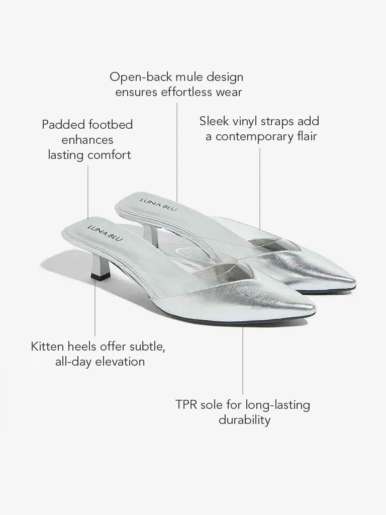 LUNA BLU Silver Vinyl Strap Mule Shoes