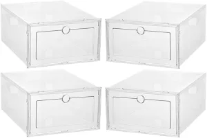 Luxshiny 4pcs Stackable Transparent Shoe Organizer Box for Sports Shoes Storage Design for High Heels Sneakers and Boots