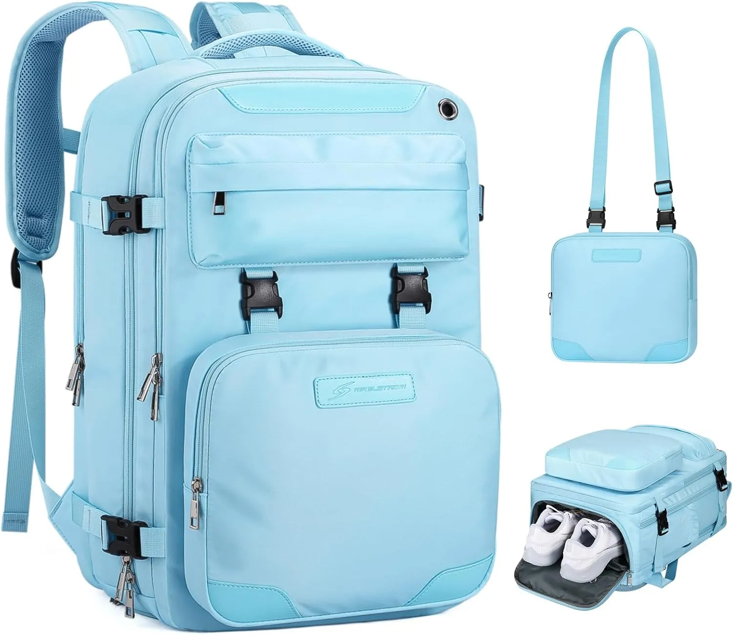 Maelstrom Travel Backpack for Women Men,35L Laptop Backpack Fits 17-Inch Laptop,Waterproof Carry On Backpack for Airplanes with Detachable Crossbody Bag&Shoe Compartment,Light Blue, Large