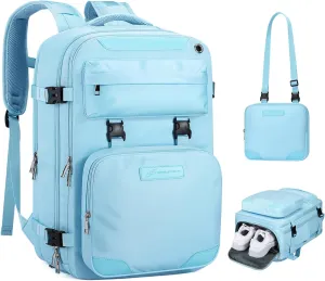 Maelstrom Travel Backpack for Women Men,35L Laptop Backpack Fits 17-Inch Laptop,Waterproof Carry On Backpack for Airplanes with Detachable Crossbody Bag&Shoe Compartment,Light Blue, Large
