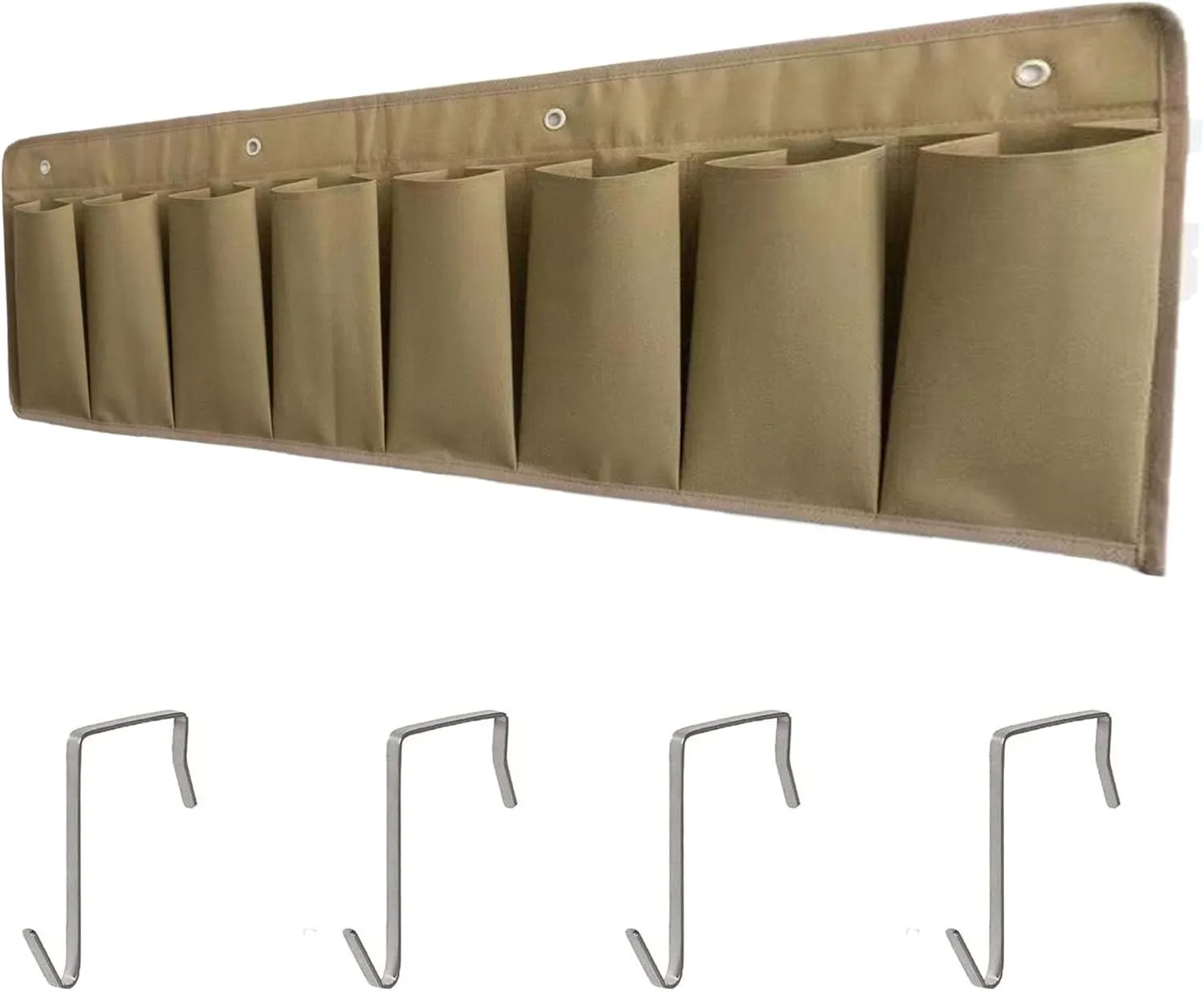 MAEPA Upgraded Version RV Shoe Storage Bag 8 Pockets Heavy Duty Hanging Bedside Storage Organizer with 4 Sturdy Hooks, Waterproof, Tan