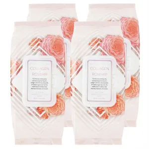 Makeup Remover Wipes Bulk Pack- Collagen and Rosehip Facial Cleansing Wipes, 4 Pack