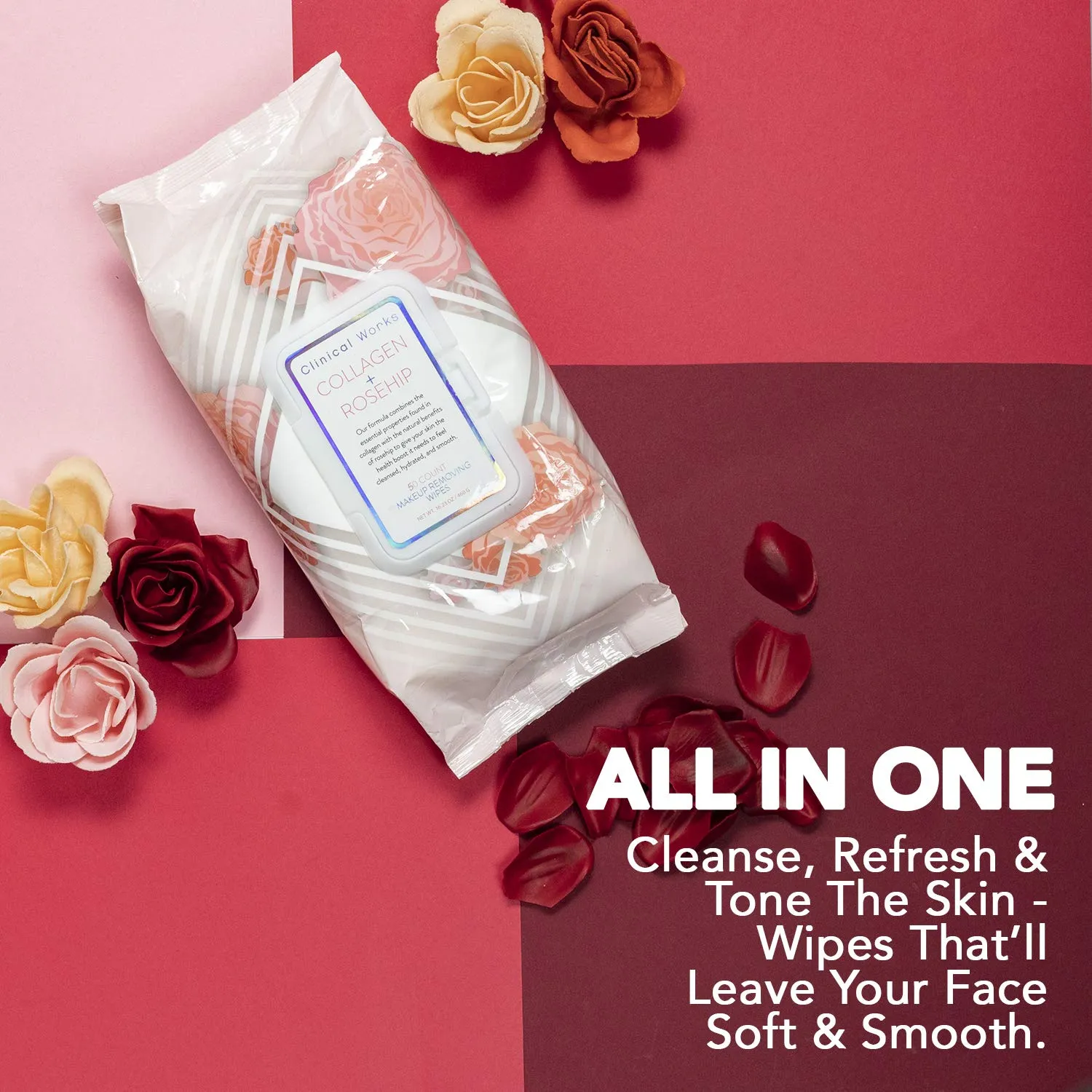 Makeup Remover Wipes Bulk Pack- Collagen and Rosehip Facial Cleansing Wipes, 4 Pack