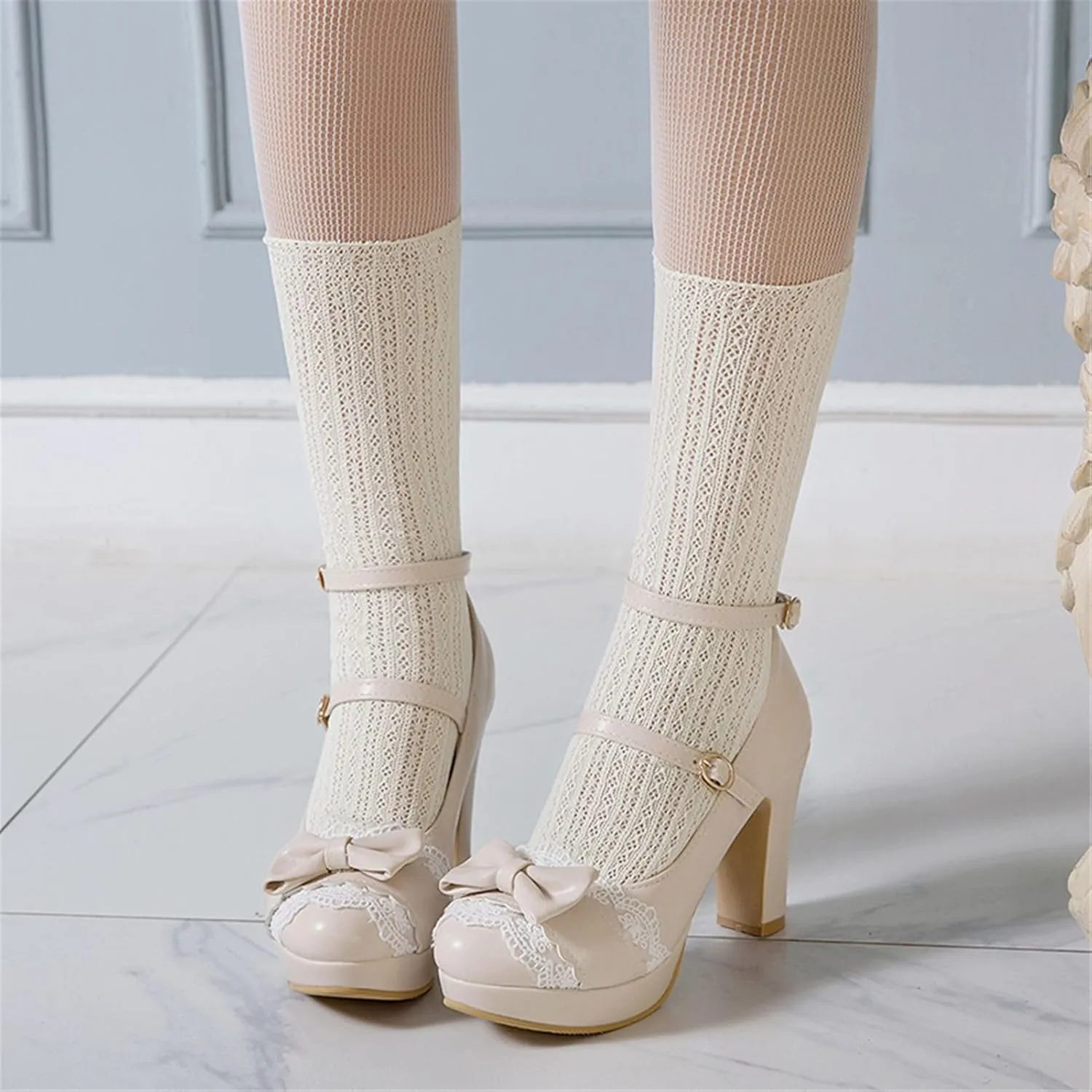 Mary Janes for Women Platform Heels Bow Kawaii Shoes Vintage Dress Pumps