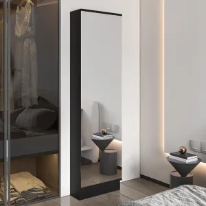 Maximize Space with Tall Shoe Cabinet and Mirror, 5 Internal Shelves for 10 Pairs, Sleek Black Wengue Finish