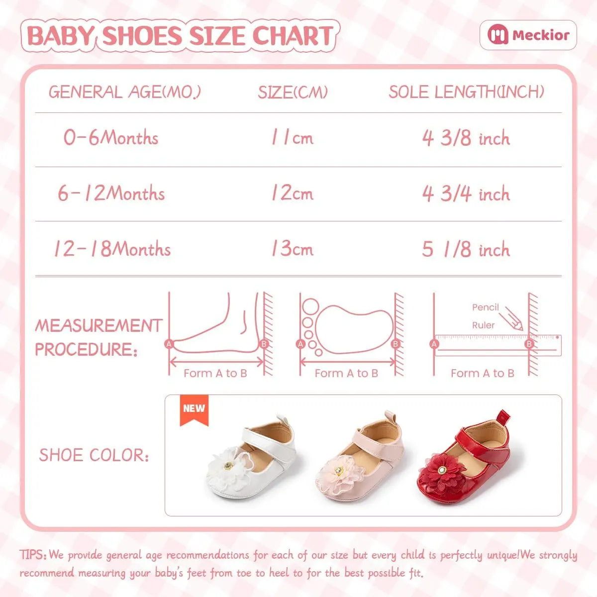 Meckior Infant Baby Girls Soft Sole Bowknot Princess Wedding Dress Mary Jane Flats Prewalker Newborn Light Baby Sneaker Shoes