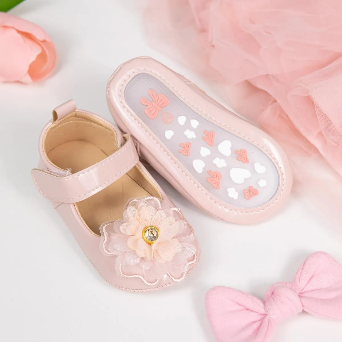 Meckior Infant Baby Girls Soft Sole Bowknot Princess Wedding Dress Mary Jane Flats Prewalker Newborn Light Baby Sneaker Shoes