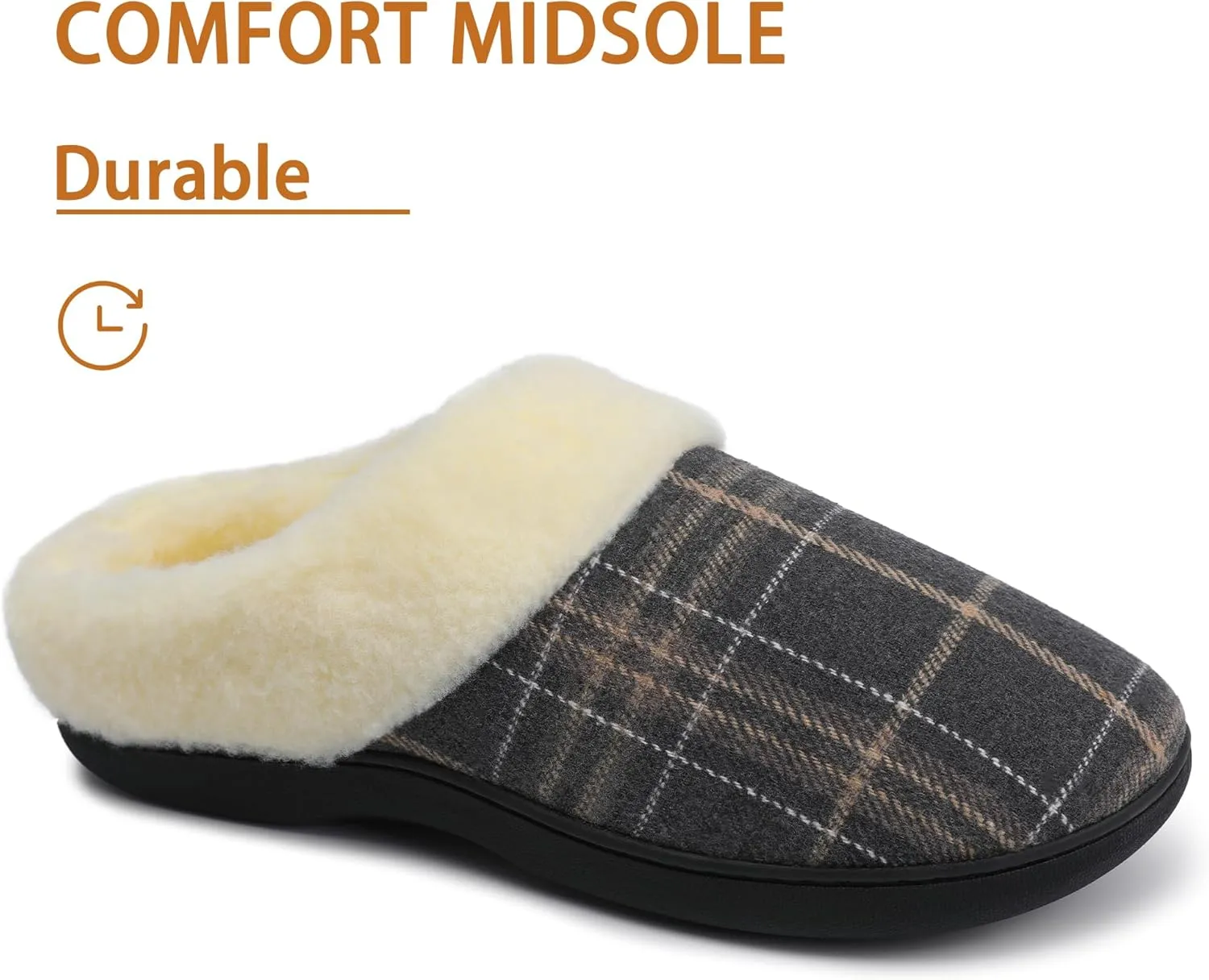 Men Clog Slippers Plaid Warm Slippers for Men