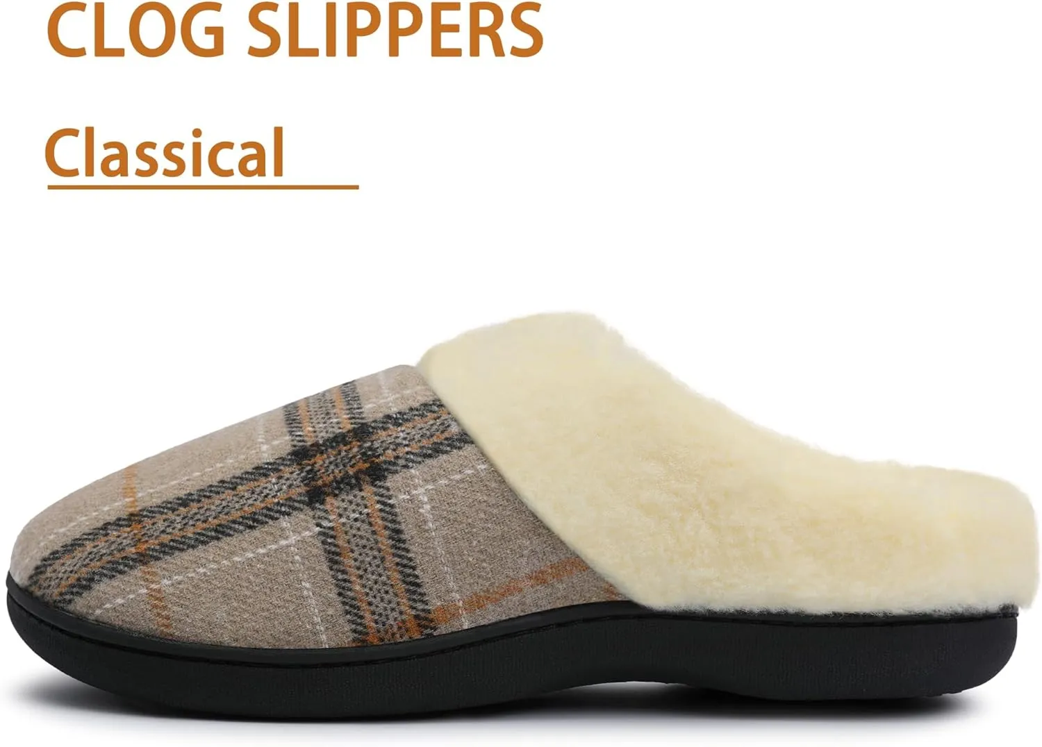 Men Clog Slippers Plaid Warm Slippers for Men