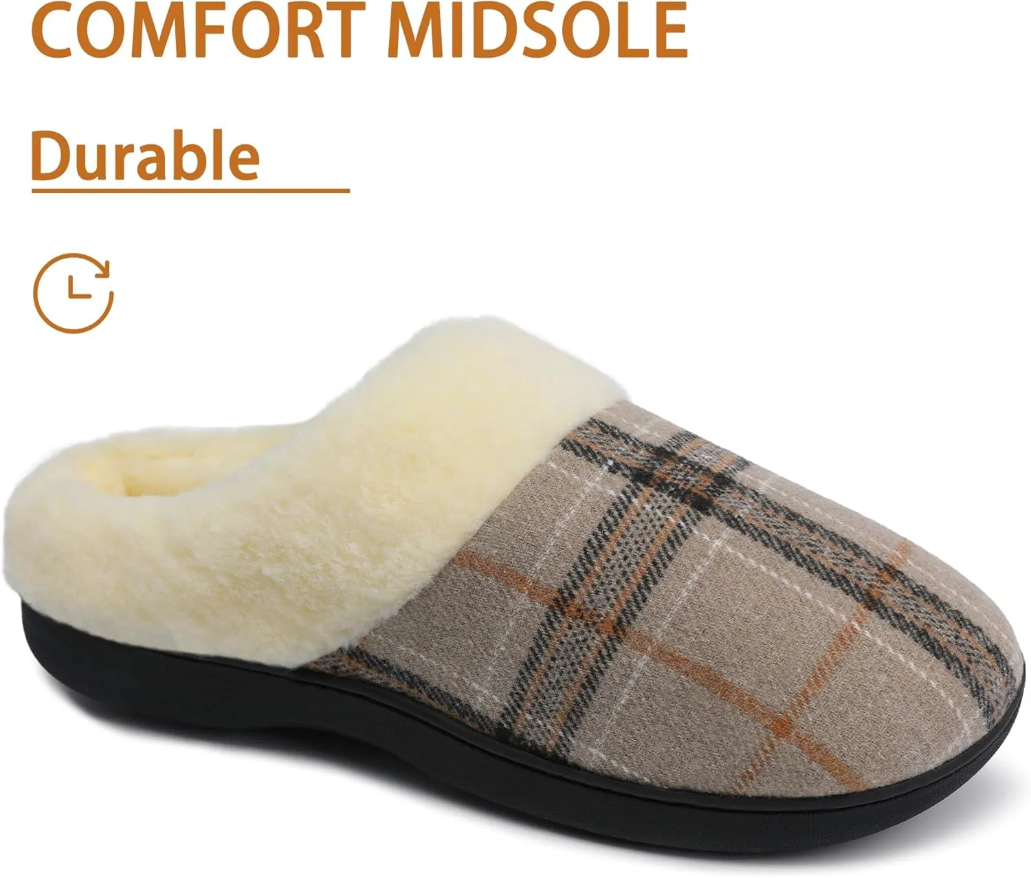 Men Clog Slippers Plaid Warm Slippers for Men