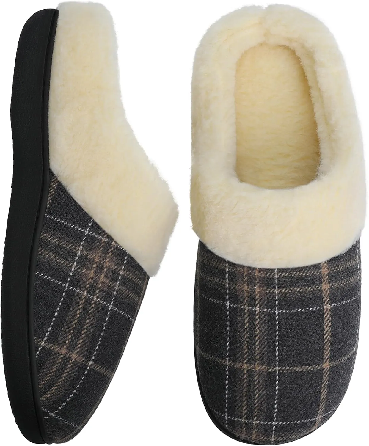 Men Clog Slippers Plaid Warm Slippers for Men