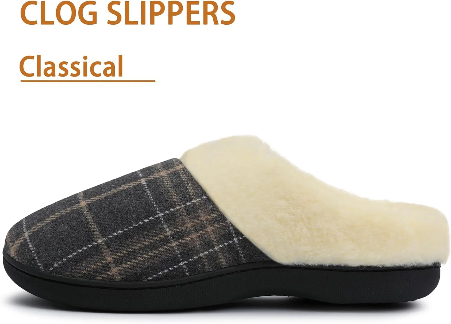 Men Clog Slippers Plaid Warm Slippers for Men