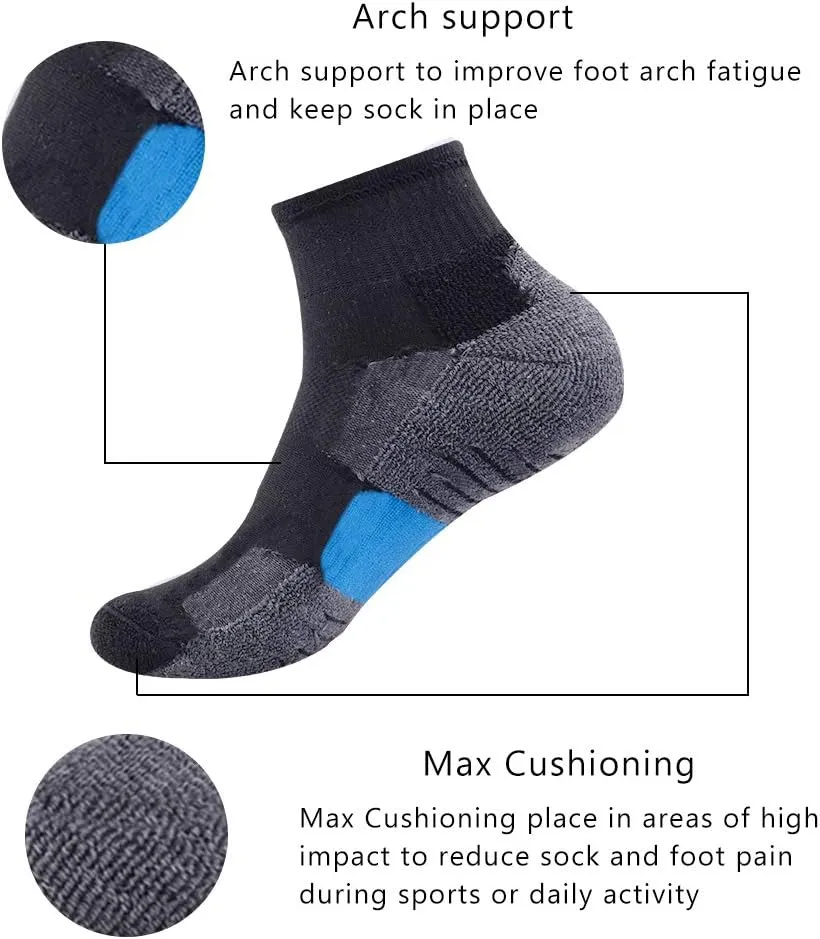 Mens Ankle Athletic Socks Quarter Cushioned Sports Running Casual Sock 6 Pack