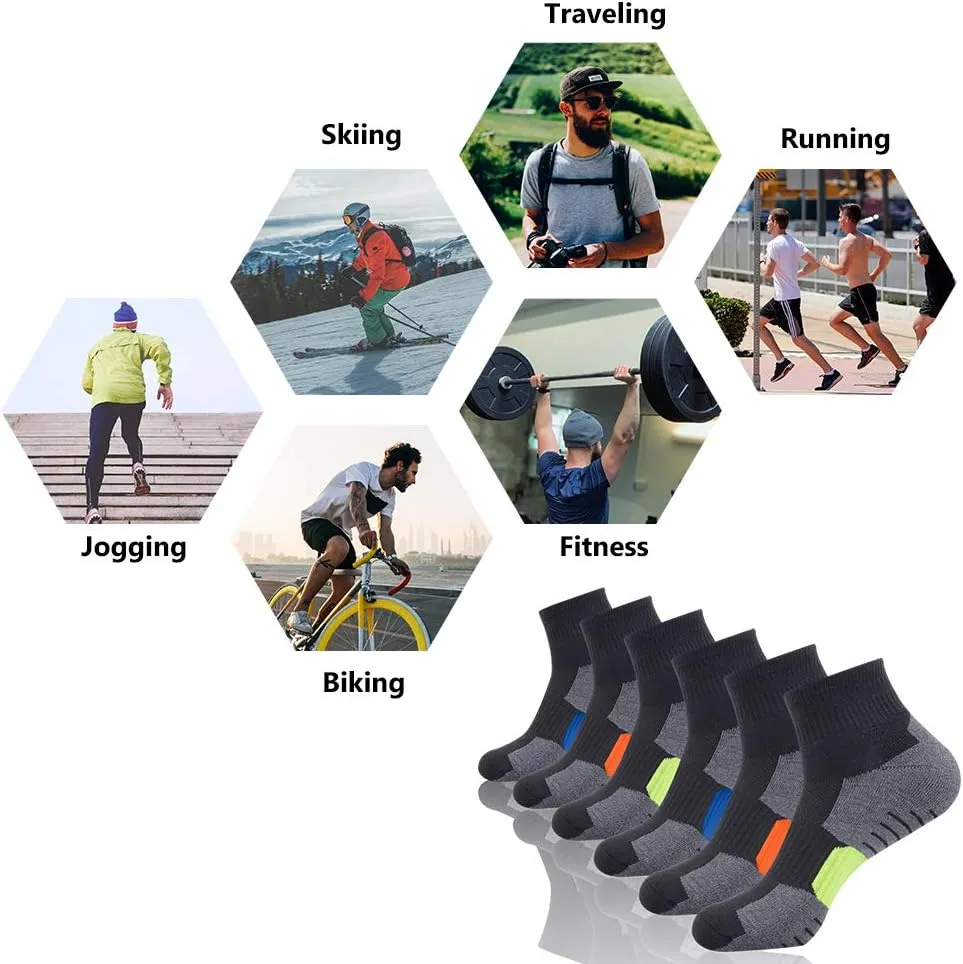Mens Ankle Athletic Socks Quarter Cushioned Sports Running Casual Sock 6 Pack