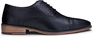 Mens Black Oxford Real Leather Classic Formal Smart Laced Vintage Brogue Shoes