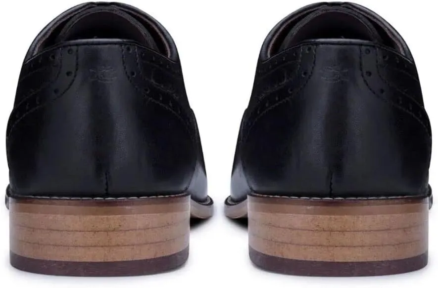 Mens Black Oxford Real Leather Classic Formal Smart Laced Vintage Brogue Shoes
