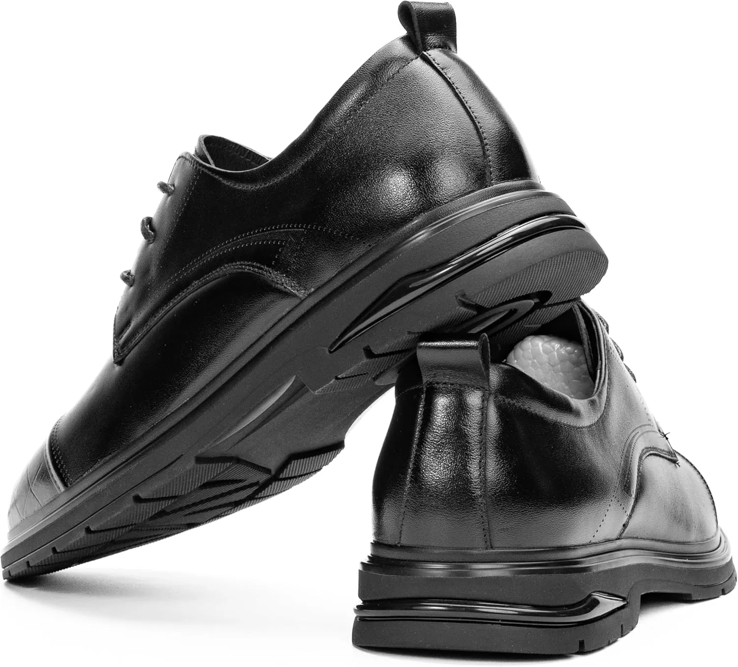 Men's Business Dress Shoes – Black PU Leather Cap Toe Derby with Crocodile Texture and Cushioned Sole – Formal Comfortable Work Shoes