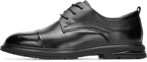 Men's Business Dress Shoes – Black PU Leather Cap Toe Derby with Crocodile Texture and Cushioned Sole – Formal Comfortable Work Shoes