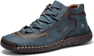 Mens Casual Leather Shoes Ankle Chukka Boots Slip On Lightweight Loafers Mid top Outdoor Lace Up Walking Driving Shoes