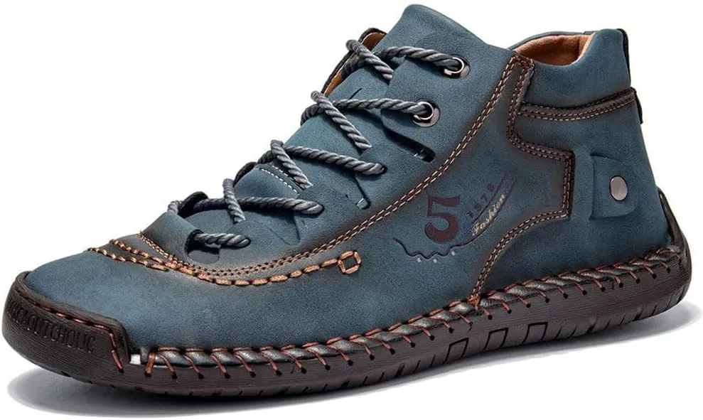 Mens Casual Leather Shoes Ankle Chukka Boots Slip On Lightweight Loafers Mid top Outdoor Lace Up Walking Driving Shoes