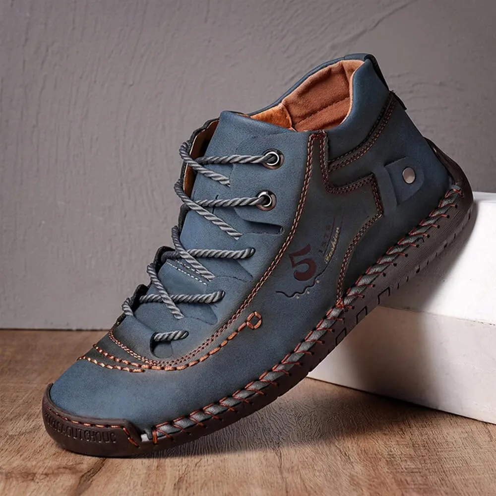 Mens Casual Leather Shoes Ankle Chukka Boots Slip On Lightweight Loafers Mid top Outdoor Lace Up Walking Driving Shoes