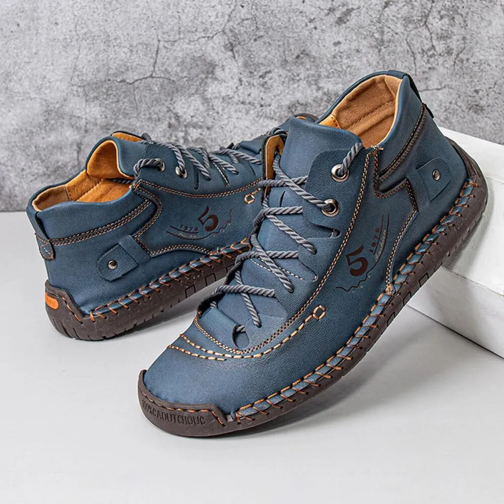 Mens Casual Leather Shoes Ankle Chukka Boots Slip On Lightweight Loafers Mid top Outdoor Lace Up Walking Driving Shoes