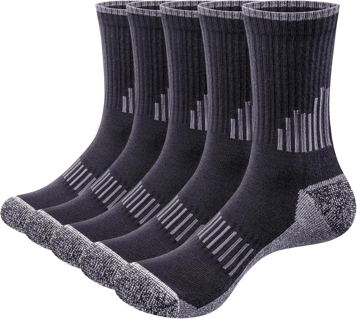 Mens Cushioned Crew Socks Moisture Wicking Work Socks Breathabel Cotton Casual Mens Socks for Men 6-13, 5 Pairs