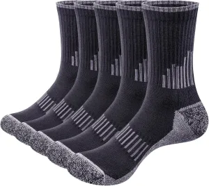 Mens Cushioned Crew Socks Moisture Wicking Work Socks Breathabel Cotton Casual Mens Socks for Men 6-13, 5 Pairs