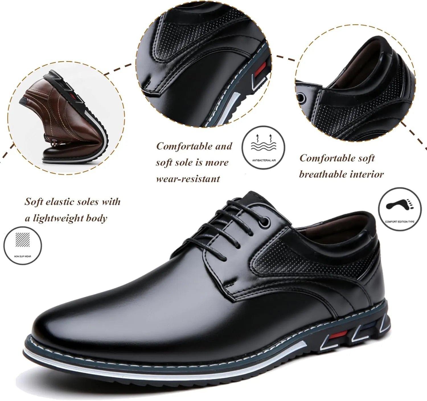 Men's Dress Oxfords Shoes Business Formal Shoes Casual Loafers Shoes Comfortable Lightweight Derby Sneakers Black