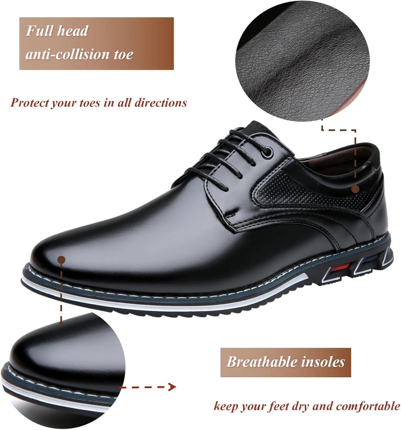 Men's Dress Oxfords Shoes Business Formal Shoes Casual Loafers Shoes Comfortable Lightweight Derby Sneakers Black
