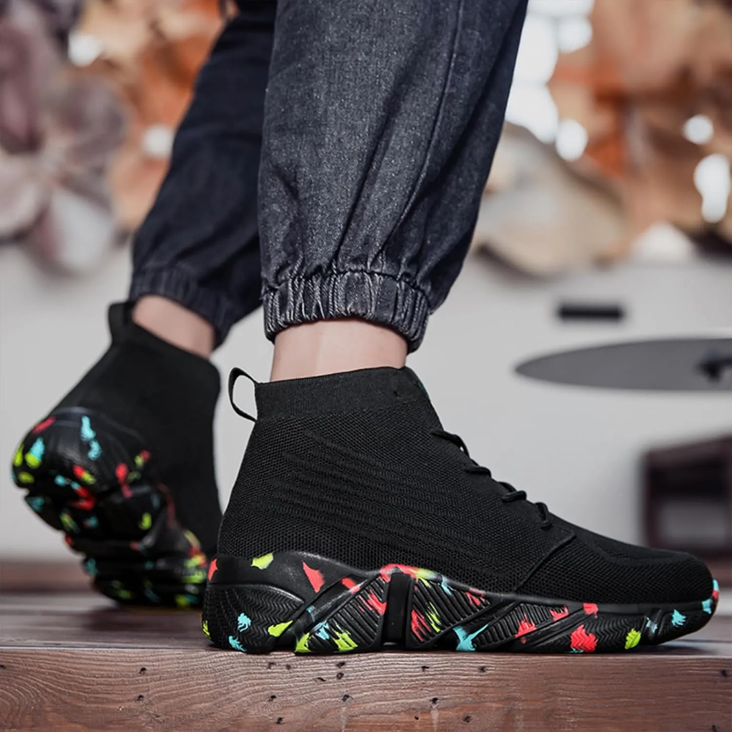 Men's High Top Breathable Sock Walking Shoes Casual Slip On Lightweight Soft Sole Fashion Sneakers Comfortable Work Gym Running Athletic Shoes