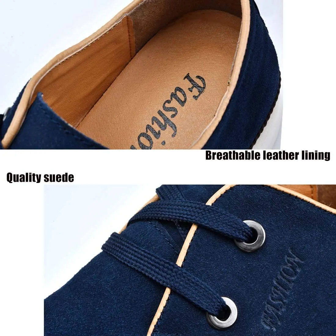Men's Invisible Height Increasing Elevator 2 Inches Taller Shoes Leather Suede Stitching Lace-up Thick Sole Oxfords