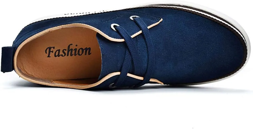 Men's Invisible Height Increasing Elevator 2 Inches Taller Shoes Leather Suede Stitching Lace-up Thick Sole Oxfords
