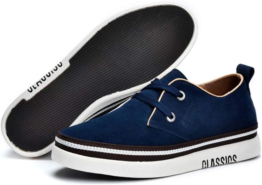 Men's Invisible Height Increasing Elevator 2 Inches Taller Shoes Leather Suede Stitching Lace-up Thick Sole Oxfords