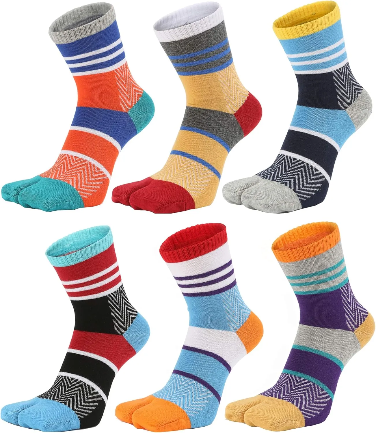 Men's Tabi Socks Flip Flop Split Toe Crew Geta Cotton Pack of 6