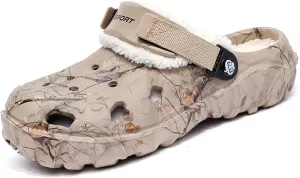 Mens Womens Lined Clog for Winter: Classic Print - Warm Fuzzy Home Slippers