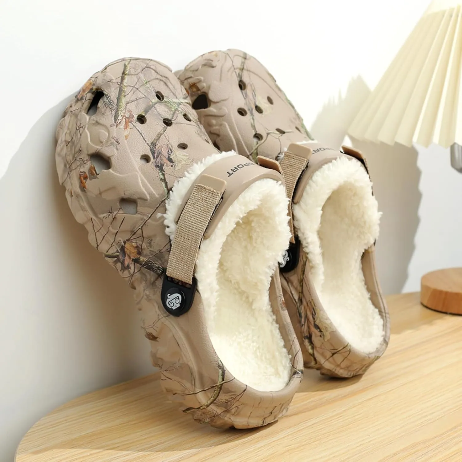 Mens Womens Lined Clog for Winter: Classic Print - Warm Fuzzy Home Slippers