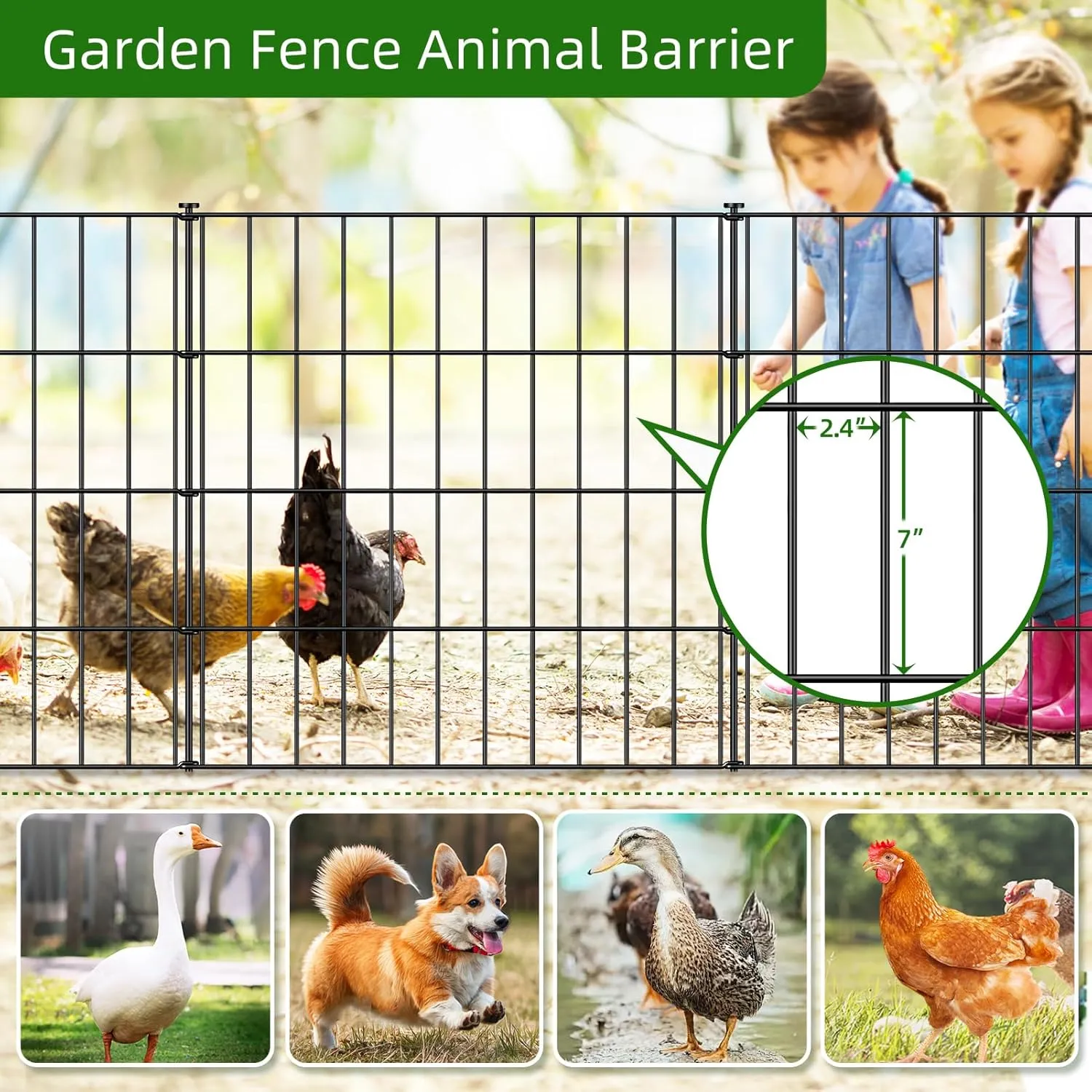 Metal Garden Fence 28in (H) x 23.3ft (L), 10 Panels   11 Stakes Dog Fence Border Fence Animal Barrier, No Dig Garden Fencing for Yard Flower Bed Lawn Patio Outdoor, PIN282810 Black