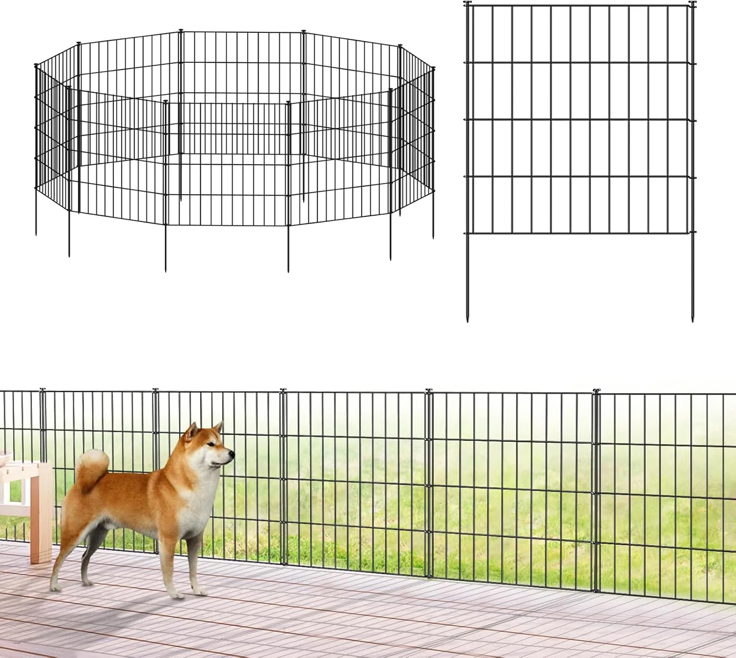 Metal Garden Fence 28in (H) x 23.3ft (L), 10 Panels   11 Stakes Dog Fence Border Fence Animal Barrier, No Dig Garden Fencing for Yard Flower Bed Lawn Patio Outdoor, PIN282810 Black