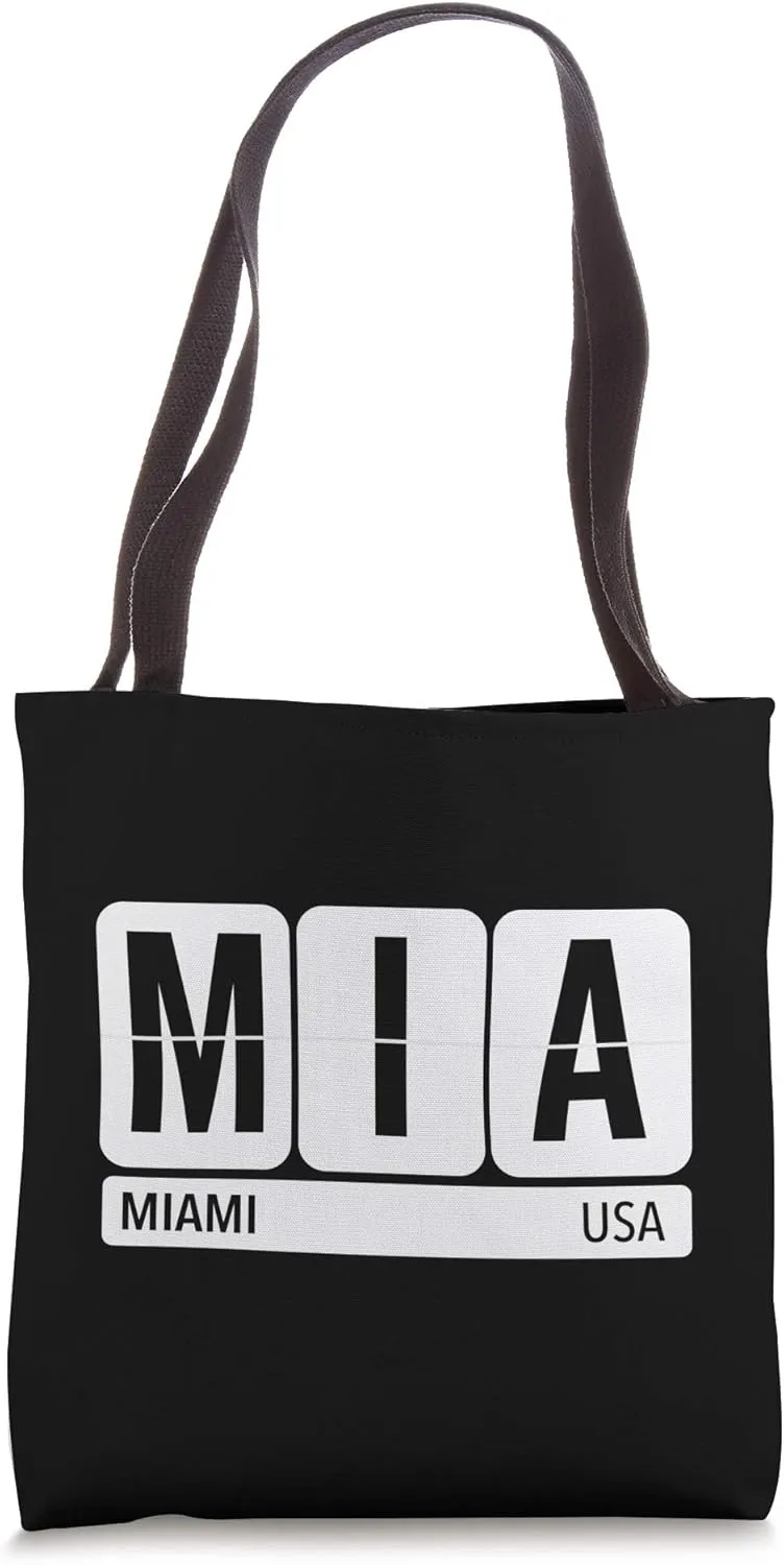 MIA Miami Florida USA Travel Souvenir Black Text Tote Bag