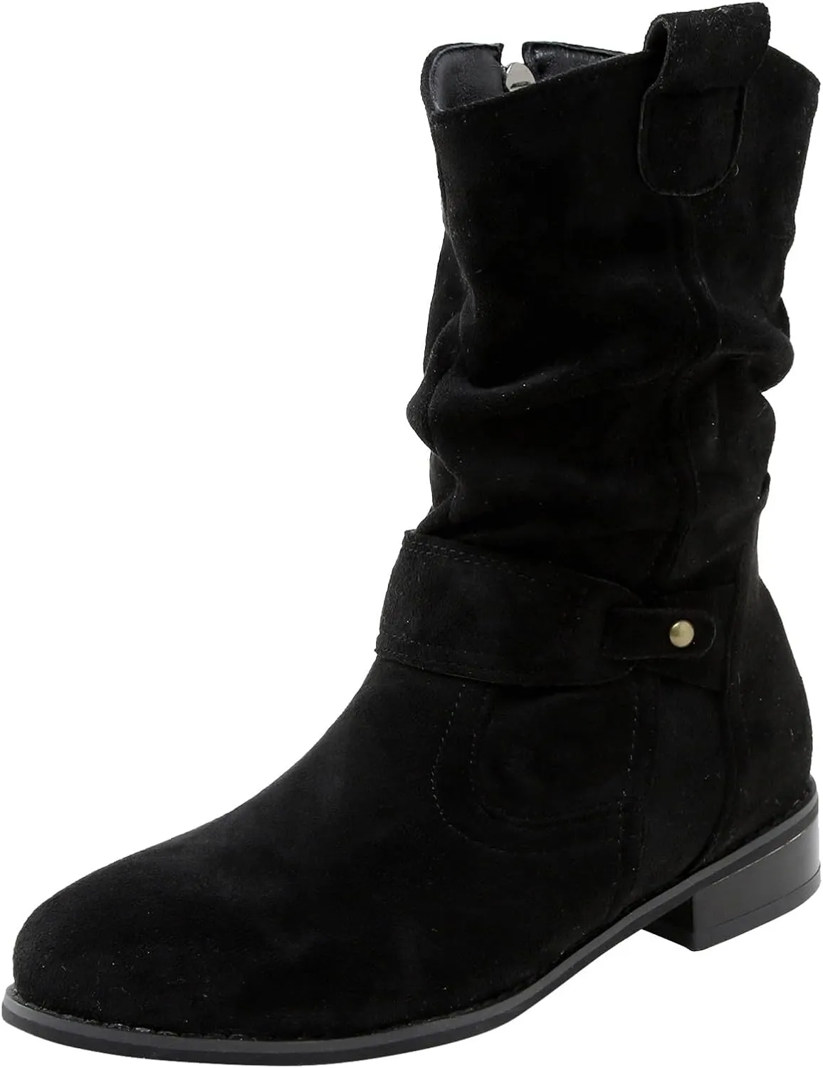 Mid Calf Boots Low Heel Boots for Women ，Low Heel Breathable Winter Zipper Booties，Fashionable Classic Black Ankle Boots