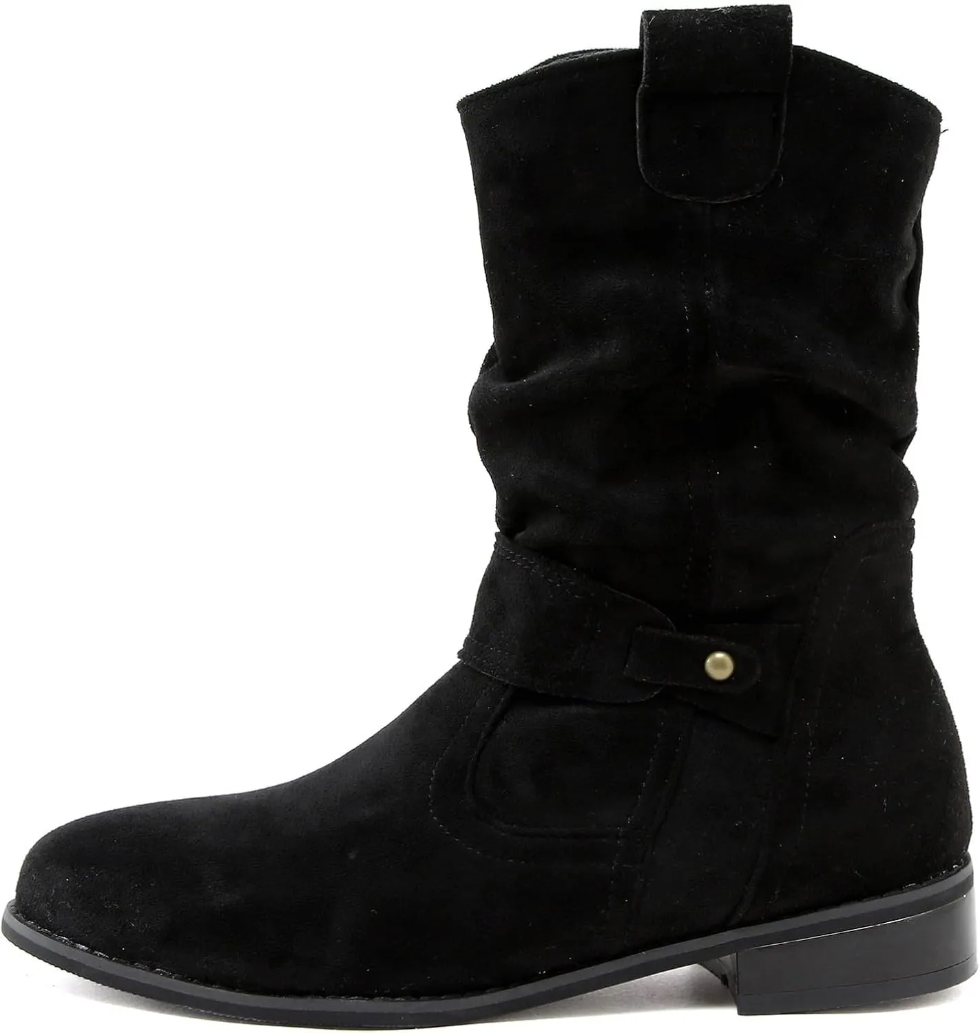Mid Calf Boots Low Heel Boots for Women ，Low Heel Breathable Winter Zipper Booties，Fashionable Classic Black Ankle Boots