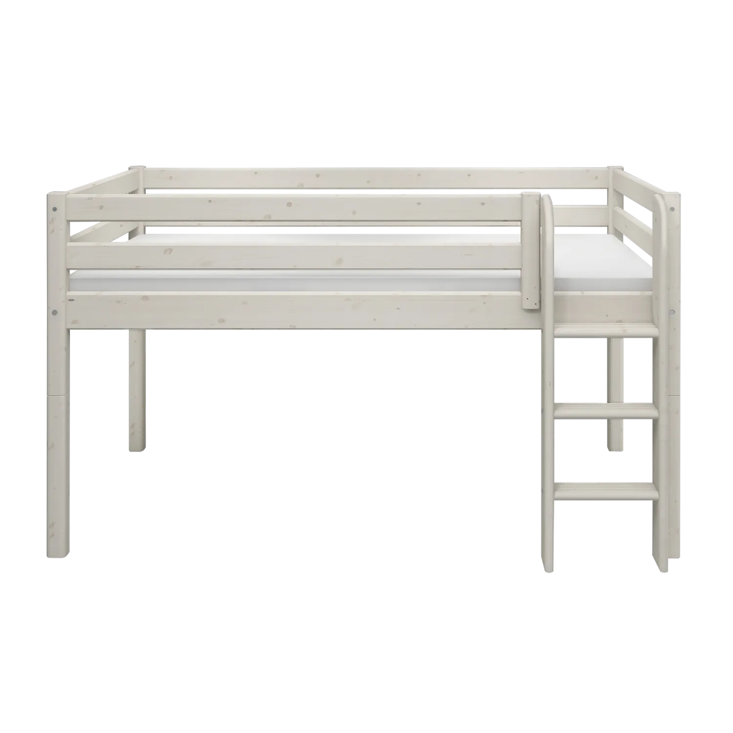 Mid-High Bed with Safety Rail and Ladder, 90x200 cm, White