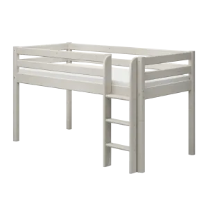 Mid-High Bed with Safety Rail and Ladder, 90x200 cm, White