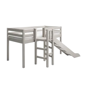 Mid-High Bed with Slide and Safety Rail, 90x200 cm, Grey